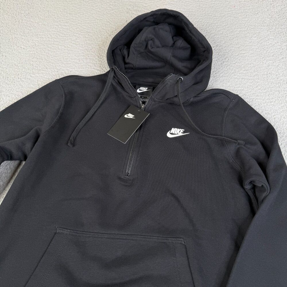 NIKE Sportswear Club Fleece Mens Medium Black 1/4 Zip Hoodie Streetwear Sweater